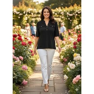 joie de vivre Blouse Black With‎ Gold Buttons. Size XL.